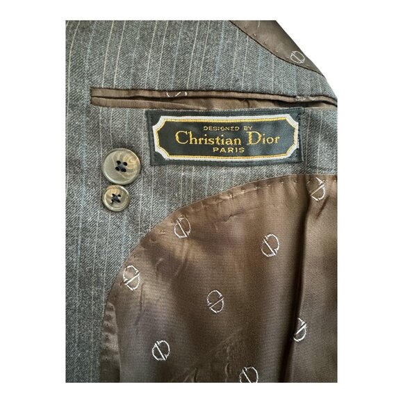 Christian Dior Vintage Wool Men's Single Breast Blazer Brown Striped 46R - Picture 9 of 10